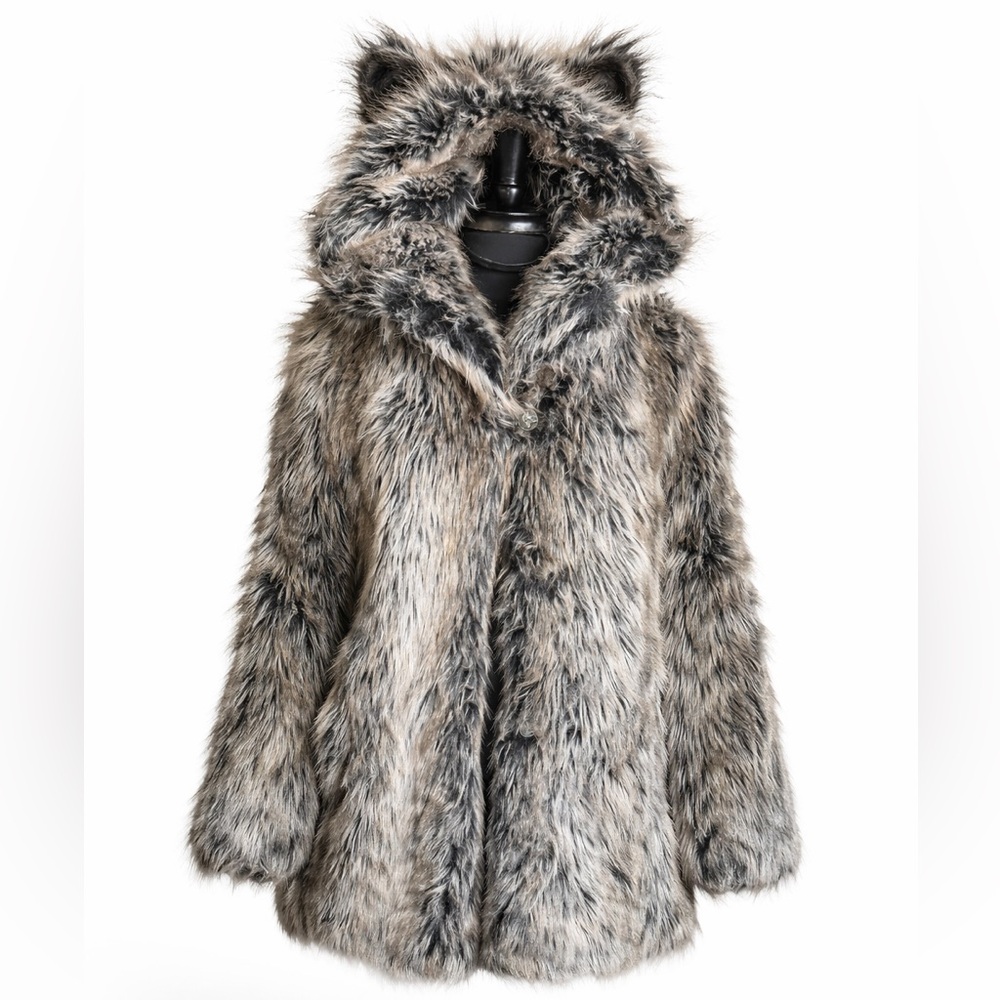 SpiritHoods Classic Grey Wolf Faux Fur Hooded Coat Festival Rave S